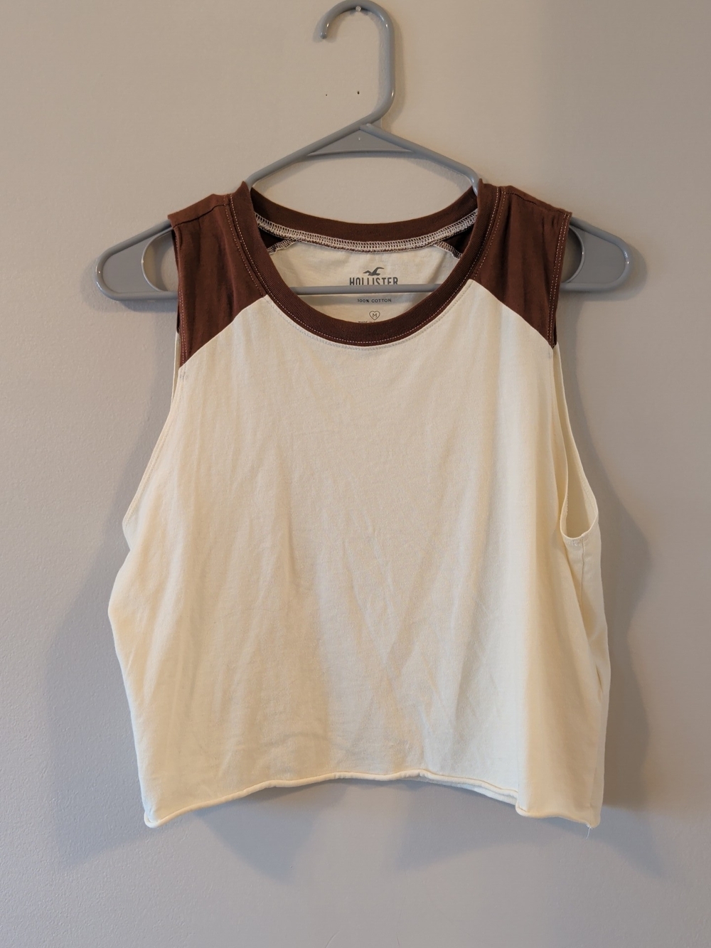 Hollister Cream Tank Top with Brown Trim